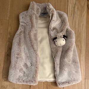 Cozy Cream Kids Vest with Animal Detail